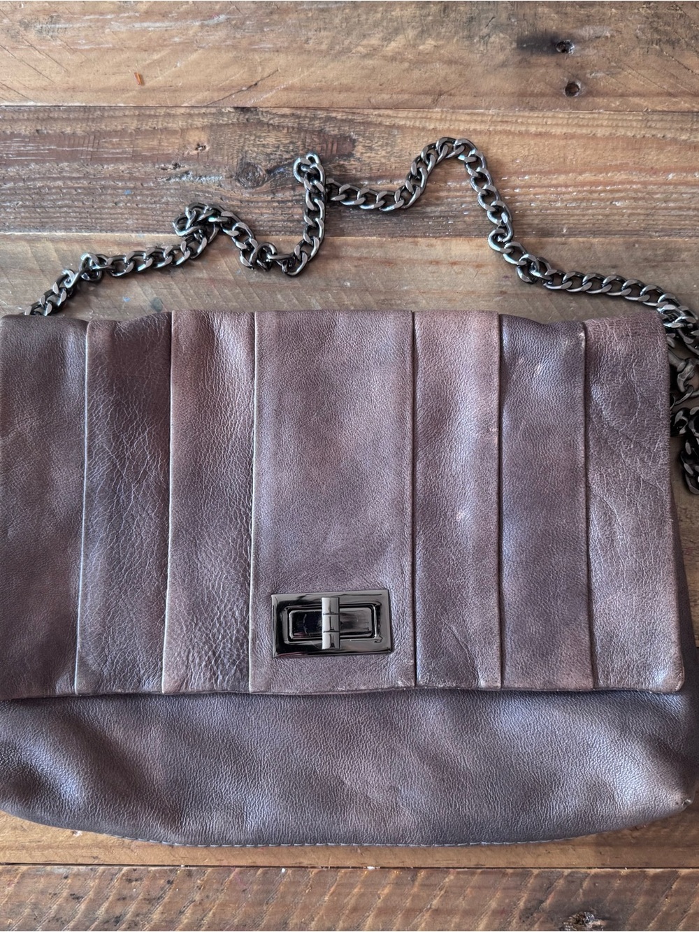 NWT LAGGO Leonard Grey Pleated Leather Turn-Lock Convertible Clutch Shoulder Bag